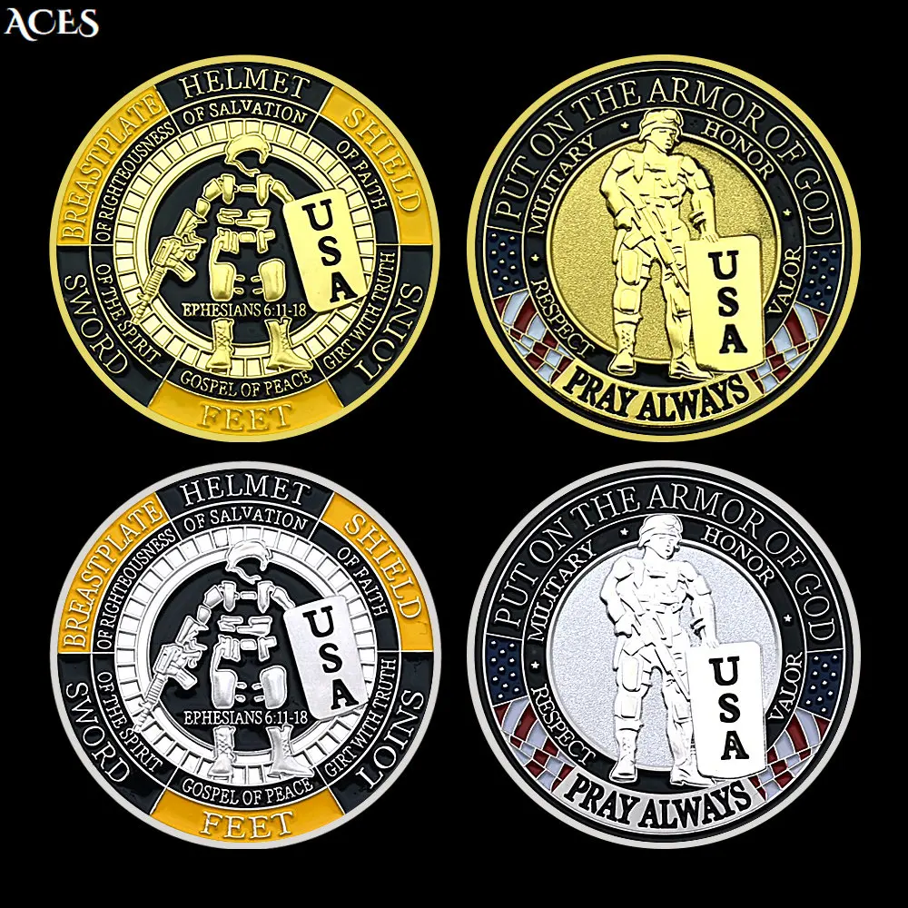 

USA GOLD/silver Coin Put on The Whole Armor of God Modern Version Commemorative Medal Challenge Coin In Capsule