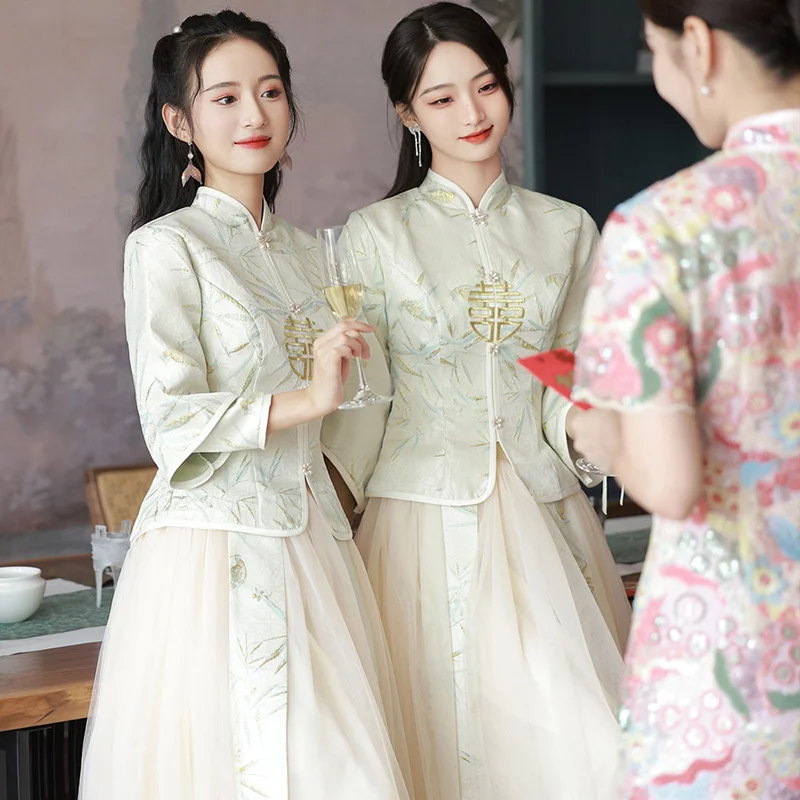 

Chinese Bride Clothes 2023 New Chinese Bet Long Sleeve Xiuhe Smart Sisters Clothes Bridesmaid Dresses evening dress