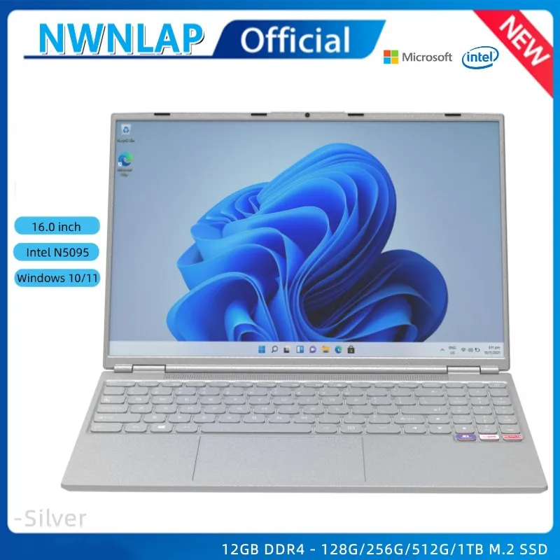 Fingerprint ID Intel Ultra Slim Notebook Quad Core N5095 Graphics UHD 16.0inch Laptop 12GB RAM 256GB SSD ROM Win 10 Wifi Bt 4.0