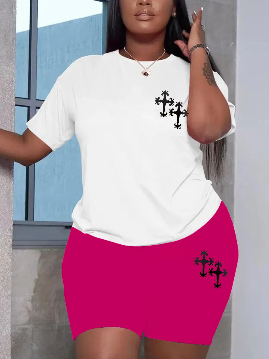 Женские комплекты из двух предметов с шортами Однотонная футболка круглым