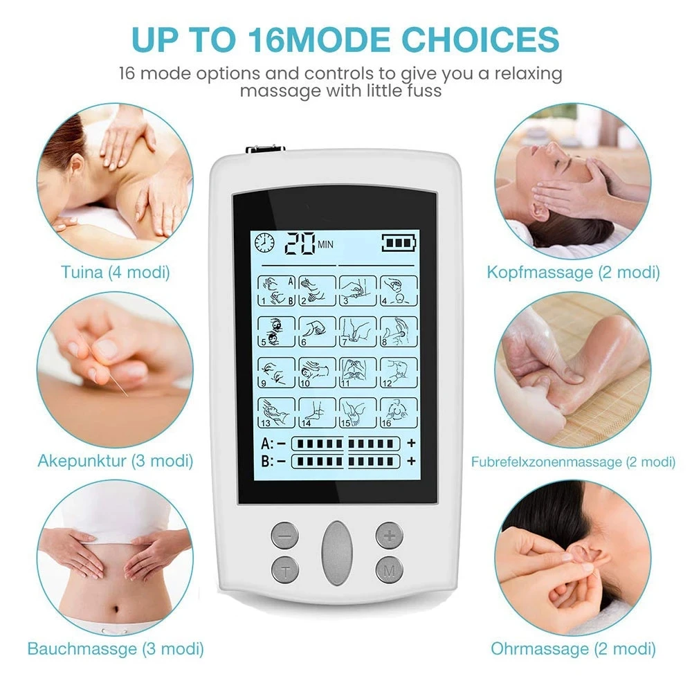 Eletric Muscle Stimulator TENS EMS Unit 16 Modes Digital Pulse Low Frequency Best Massager Pads Physiotherapy Back Accessories |