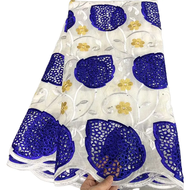 

Африканская Хлопковая кружевная ткань Cindy, 5 ярдов, Высококачественная нигерийская швейцарская вуаль, кружевная ткань с камнями для шитья платья