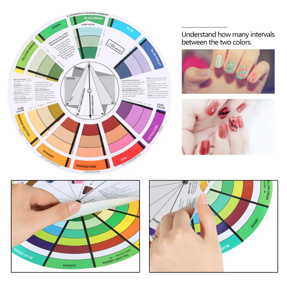 

1pcs Professional Tattoo Nail Pigment 12 Color Wheel Paper Card Three-tier Design Mix Guide Round The Central Circle Rotates