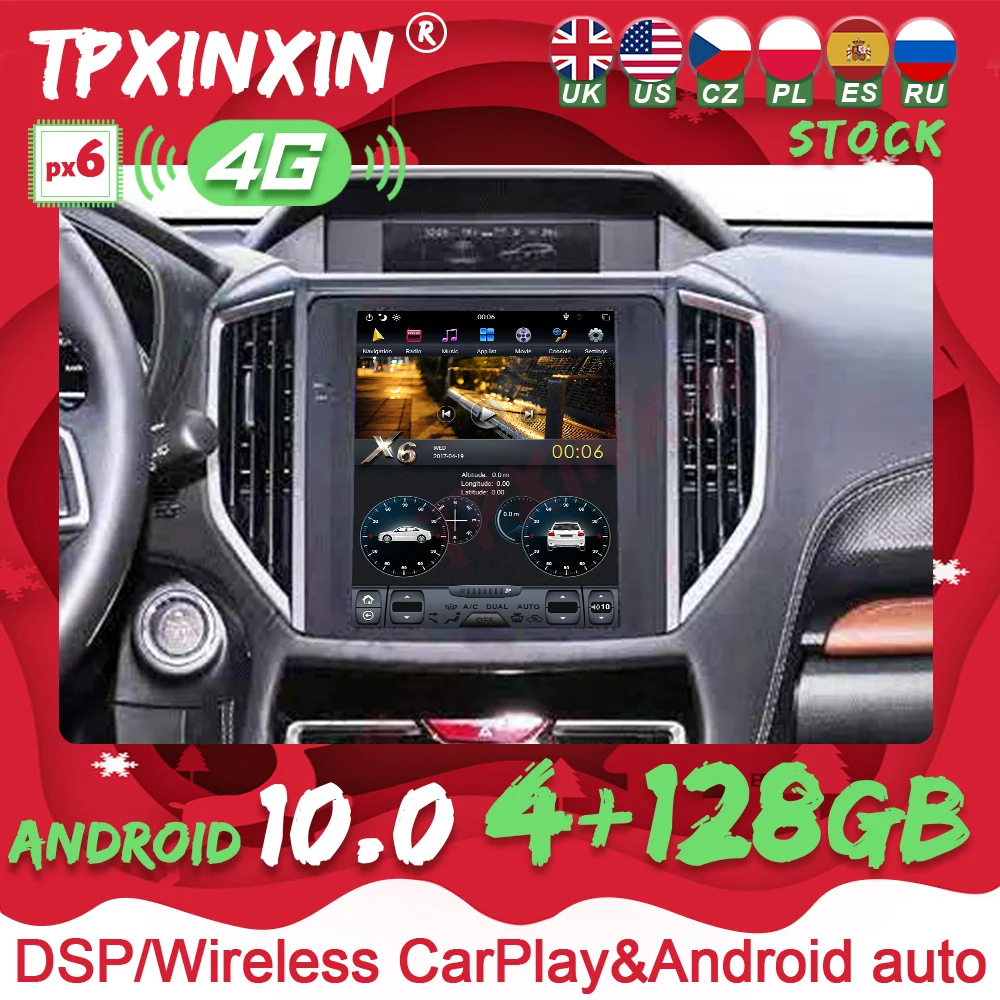 

For Subaru Forester XV 2018-2021 4+128G Android Car Radio Multimedia Player GPS Navigation CarPlay PX6 Big Vertical Tesla Screen