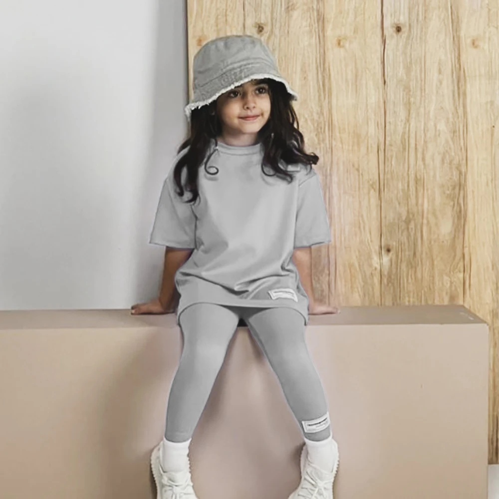 

Children Loose Short Sleeve T-Shirt Leggings Two Piece sets Sports Casual Top Baby Shark Yoga pants Kids Clothes Girls And Boy