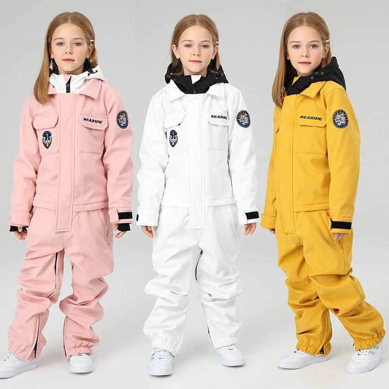 Winter Ski Suit Girls Hooded Windproof Sport Kids Snow Overalls One Piece Outdoor Children Snowboard Pants Costume Clothes