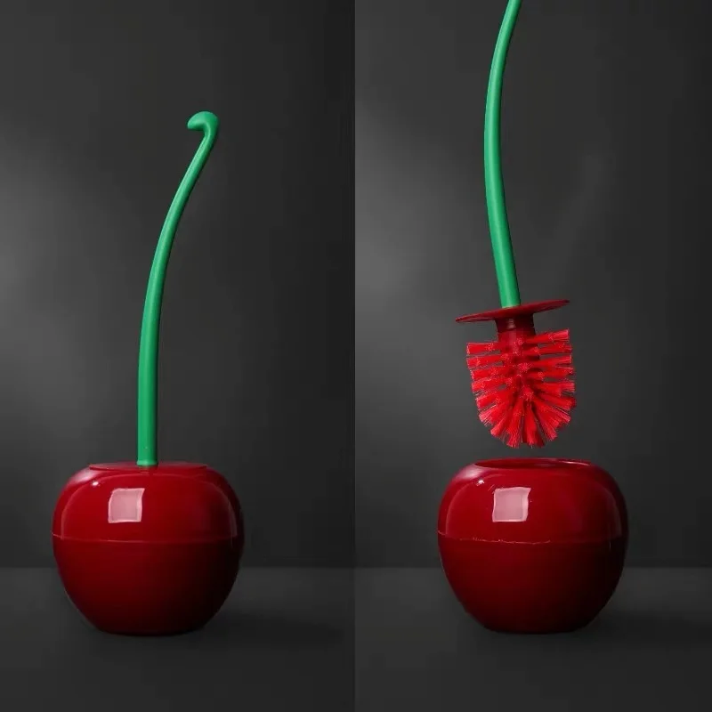 

Soft Hair Toilet Brush with Base Creative Cherry Shape Long Hair Cleaning Brush WC Toilet Cleaning Utensils Bathroom Accessories