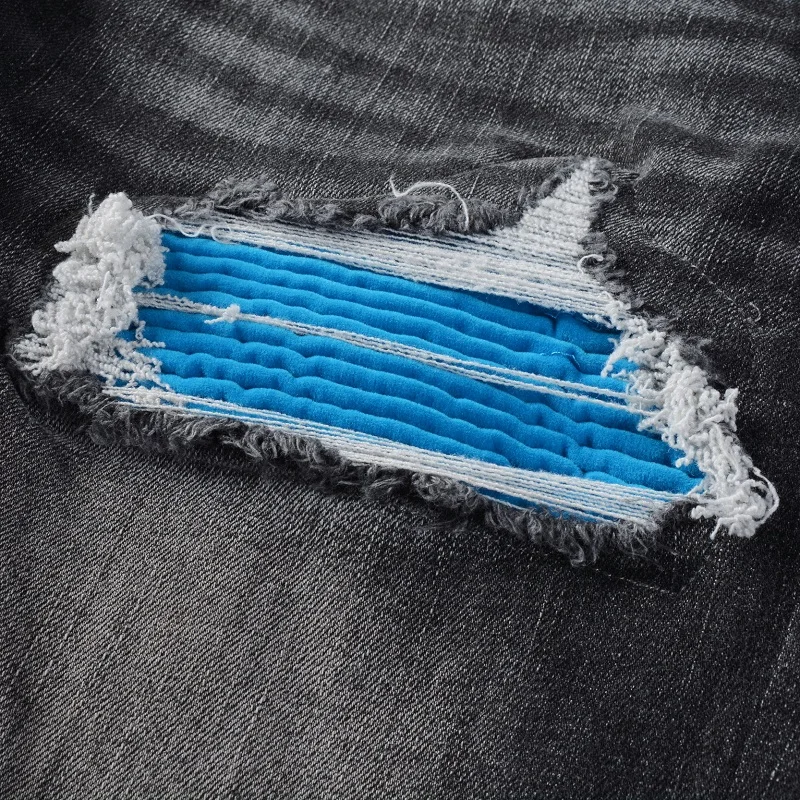 Рваные мужские модные состаренные черные джинсы High Street в американском стиле