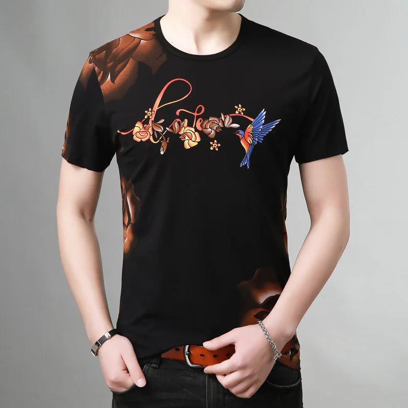 

Vintage Floral Cotton T Shirts for Men 2022 Summer Short Sleeve Casual Slim Fit T-Shirt Fashion Round Neck Tee Tops Men Clothing