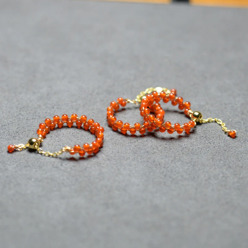 

2022 New Handmade Bohemian Natural Agate Stone Rings Bead andmade Rings Rope Adjustable