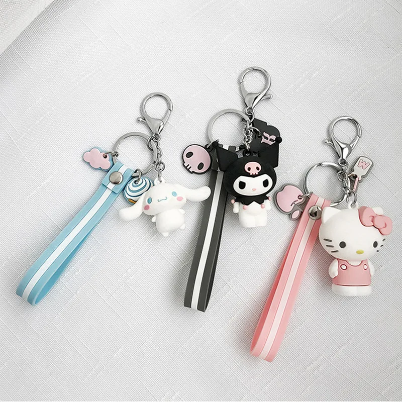 

Sanrio Kawaii HelloKitty Kuromi Mymelody Cinnamoroll Pompom Purin Cute Pendant Keychain School Bag Pendant Kid Toy Birthday Gift
