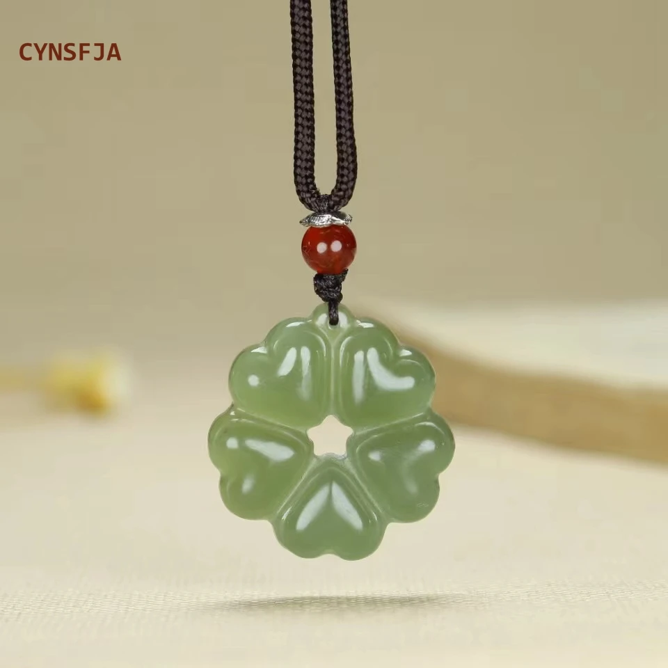 

CYNSFJA New Real Certified Natural Hetian Nephrite Lucky Amulet Heart Green Jade Pendant Hand-Carved High Quality Elegant Gifts