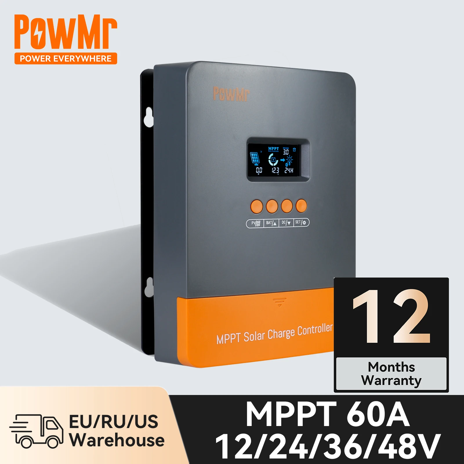 Регулятор заряда солнечной батареи PowMr 60A MPPT 12В 24В 36В 48В, автоматический регулятор солнечной панели, Входная мощность PV 200 Вт-2800 Вт 20-160в постоянного тока