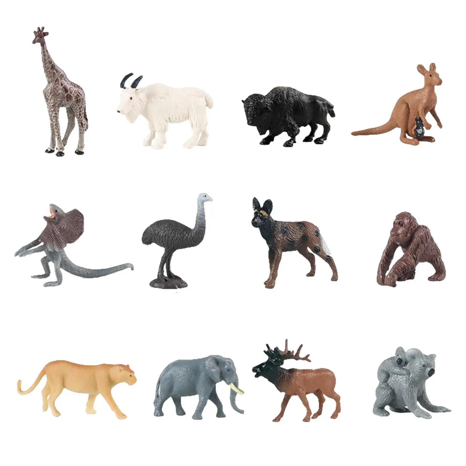 

12x Solid Plastic Wildlife Animal Playset for Kids Birthday Gift Collection