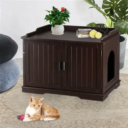 

Large Wooden Cat Hidden Litter Box Furniture Toilet Cabinet Enclosure Pet House