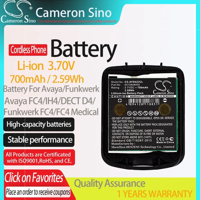 

CS Battery for Avaya/Funkwerk FC4 IH4 DECT D4 D4 Office fits 5010808000 5010808030 Cordless Phone Battery 700mAh