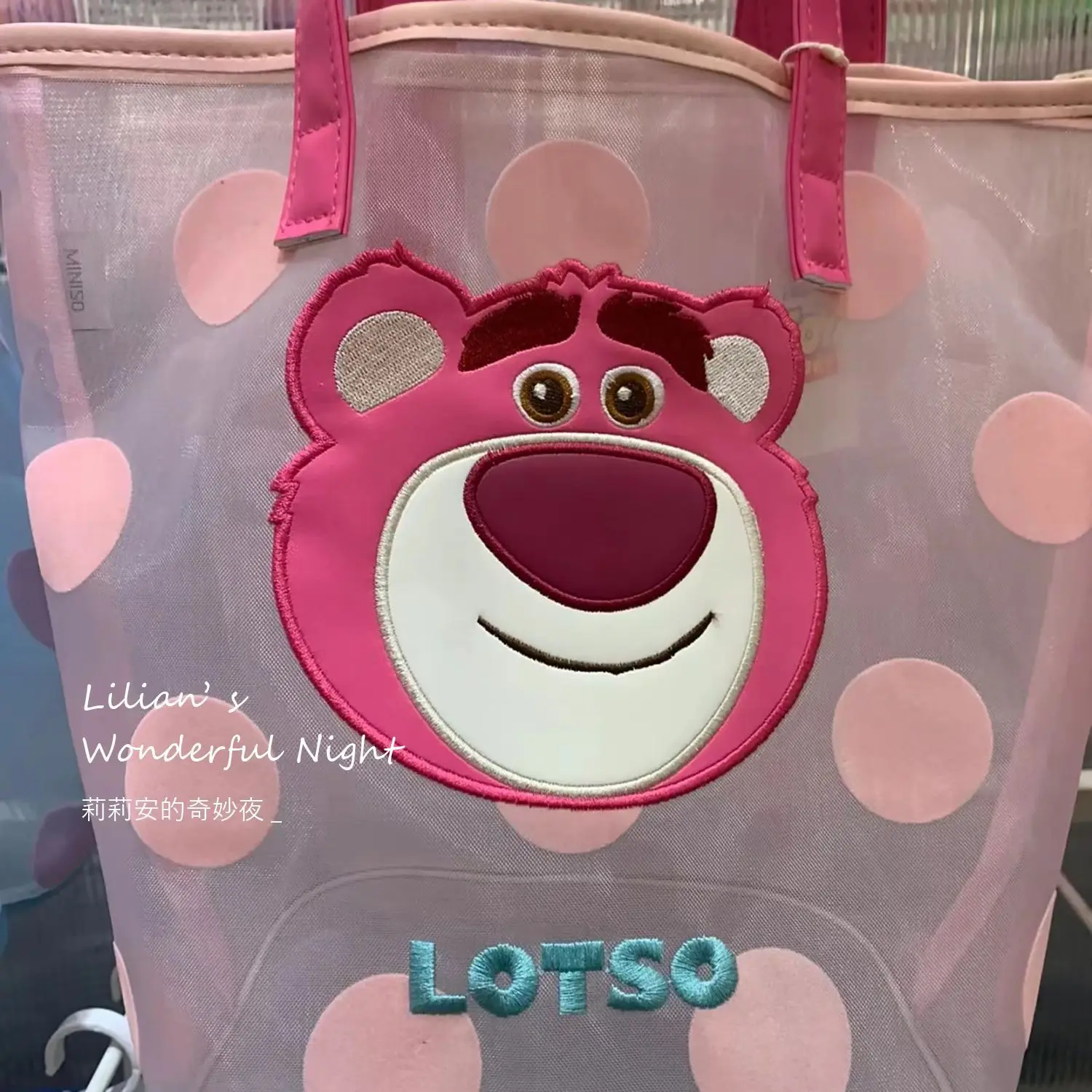 Disney Three-Eyed Aberdeen Mesh Bag Large-capacity Japanese Cartoon Embroidery Hand Bag Female Student Portable Hand Bag