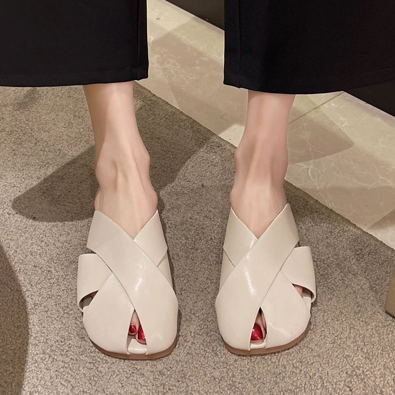 

JMPRS Comfortable Soft Sole Slippers Women Hollow Out Low Heels Sandals Woman Summer Pu Non-slip Flip Flops Beach Shoes Mujer