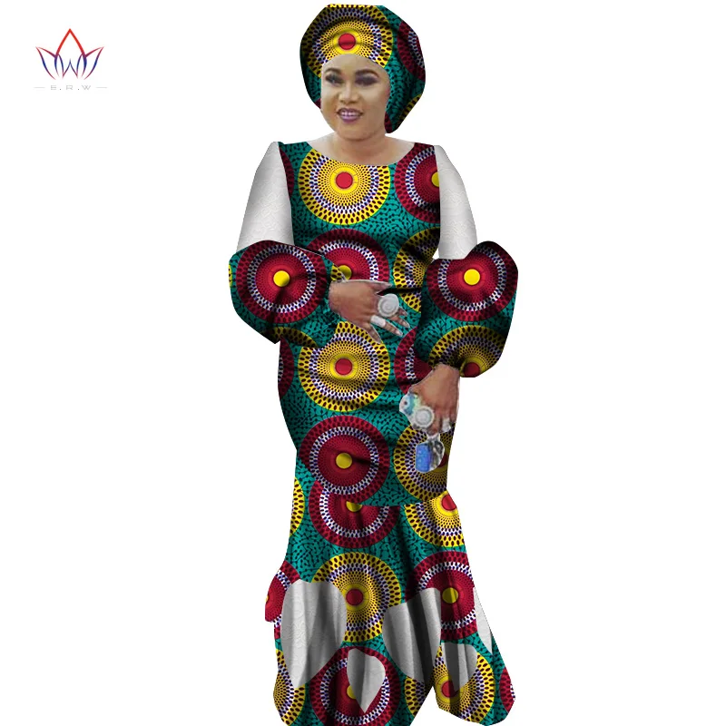 

Африканские платья Дашики для женщин, модное хлопковое восковое длинное платье макси размера с пышными рукавами, свободное стильное платье, WY3190