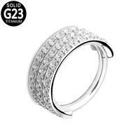 g23 titanium nose ring piercing ear cartilage tragus helix earrings triples stacked cz septum clicker hinged segment jewelry