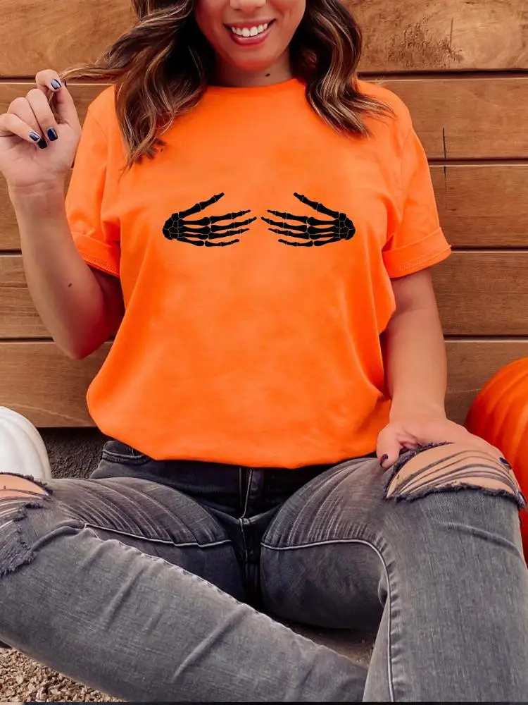 

Happy Halloween Skull Trend 90s Lovely Clothing Fashion T-shirt Fall Autumn Women Graphic T Shirt Print Tee Female Top Clothes