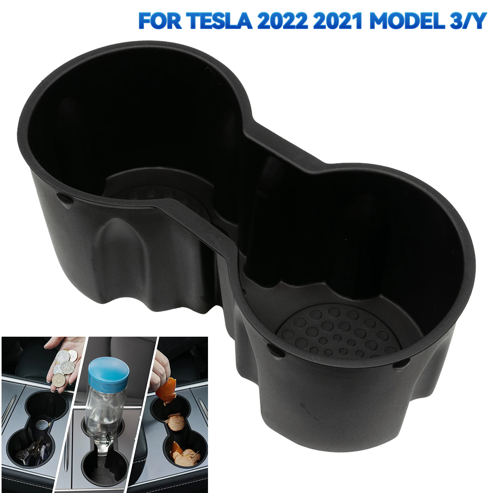 

Universal Water Cup Hoder Storage Box Non-toxic Tasteless Center Console Accessories Compatible for Tesla Model 3/Y 2021 2022