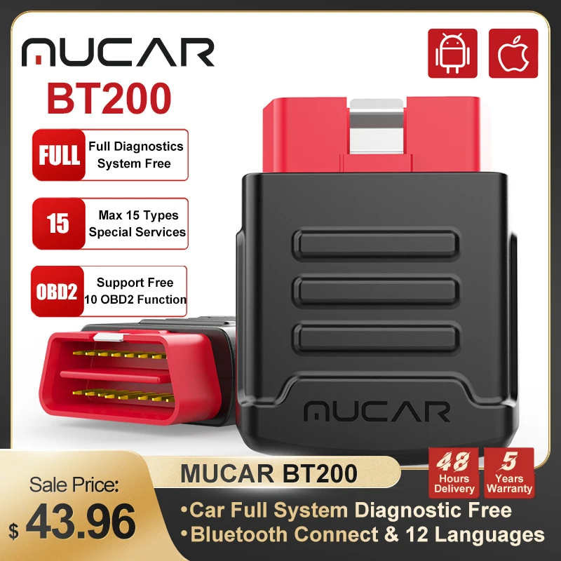 

MUCAR BT200 Bluetooth Автомобильные диагностические инструменты Авто сканер Obd2 для полной системы автомобиля + Макс. 15 типов сбросов Считыватель код...