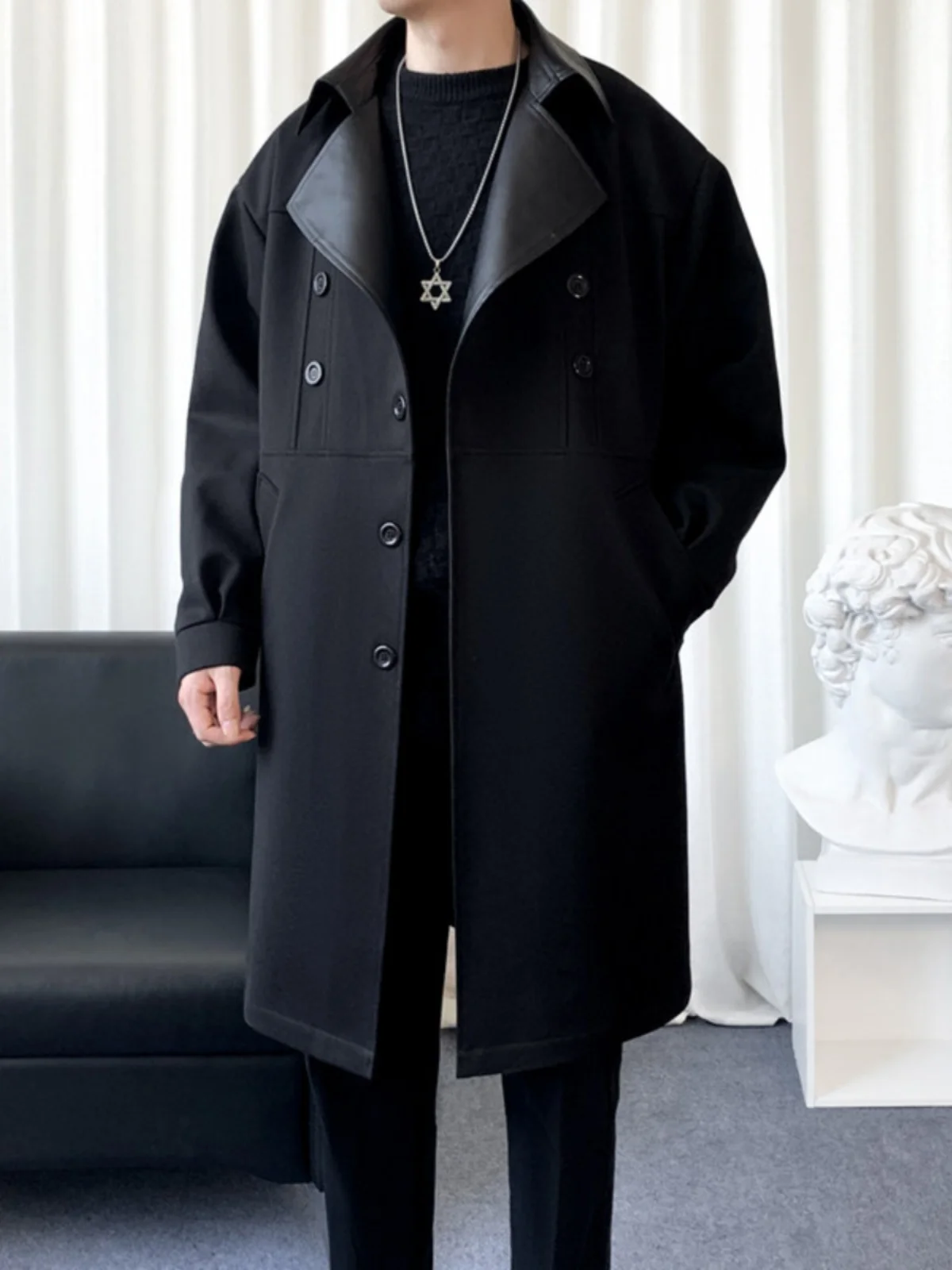 Британское шерстяное пальто для мальчиков осенне-зимний плащ средней длины