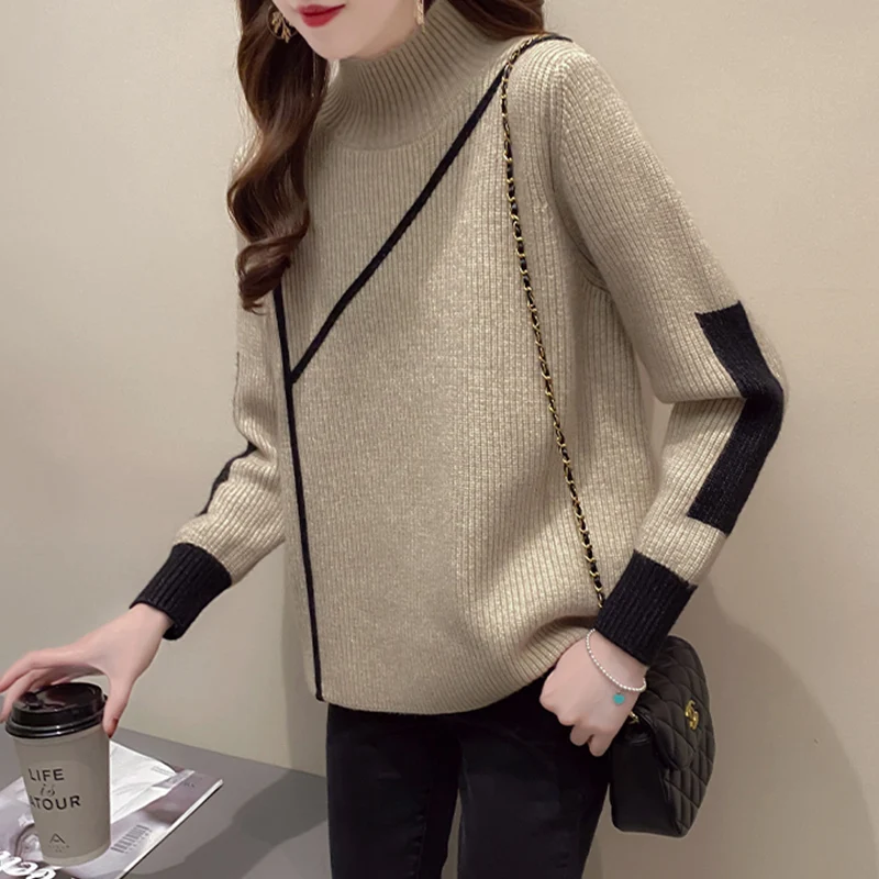 

Half turtleneck Sweater Women's Pullover Autumn Winter Thicken Long-sleeve Knitted Sweaters Loose Bottoming Shirt Casual Tops