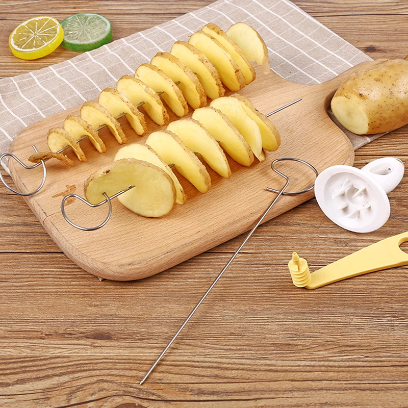 

3 String Rotate Potato Slicer Stainless Steel Plastic Twisted Potato Slice Cutter Spiral Creative Kitchen Gadgets Vegetable Tool