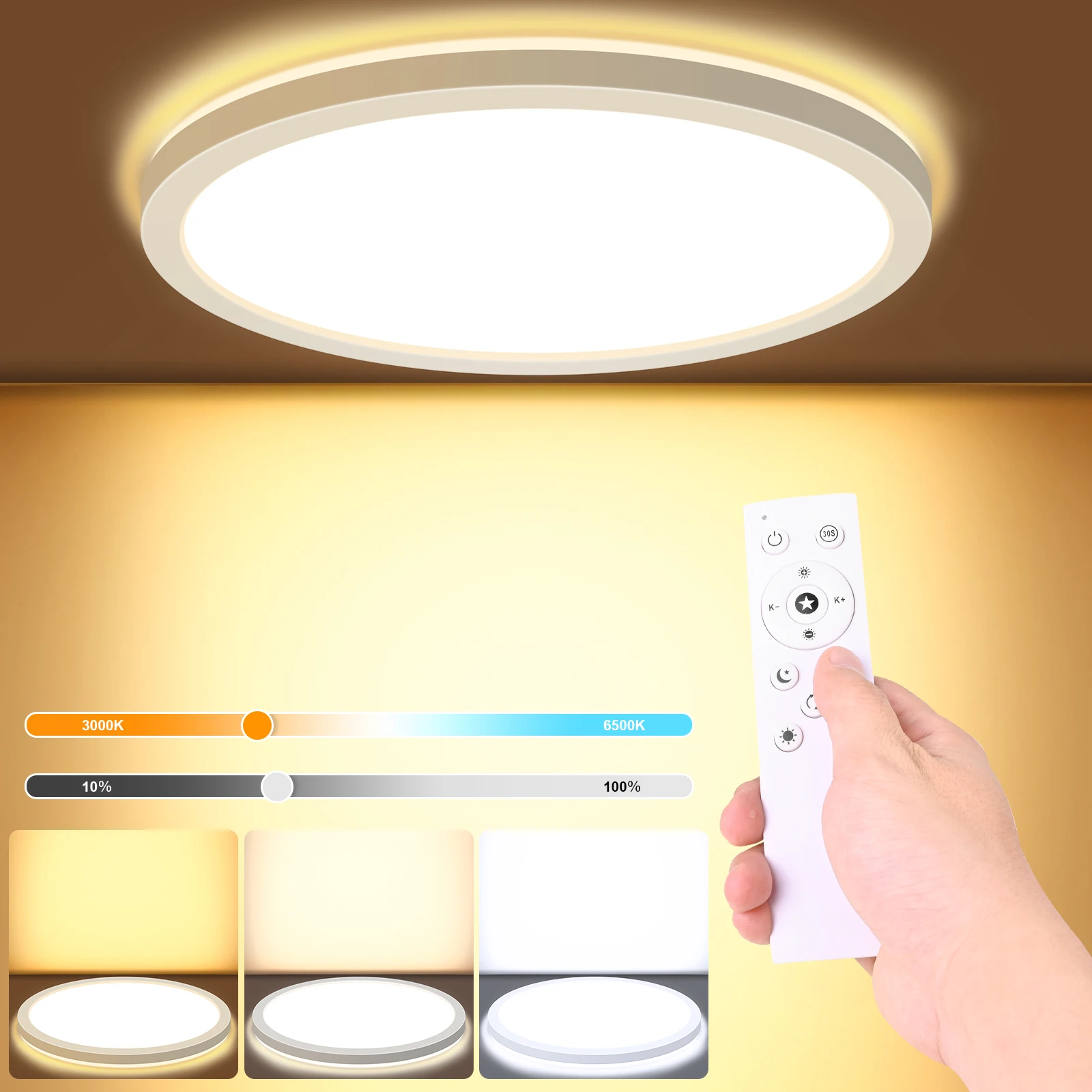 

LEZOE LED Ceiling Light dimmable With Romote Control 18W 1800Lm IP54 Round Ceiling Lamp for Living Room Bedroom 2.5cm ultra slim