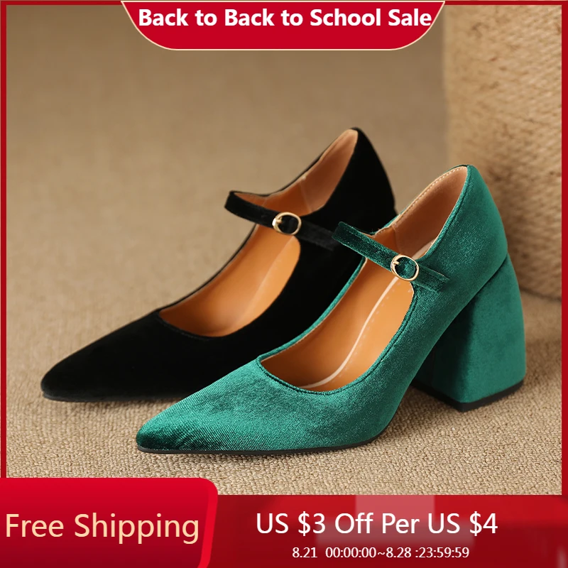 

Women's Pump Plus Size Pointy Ultra-High Thick Heel Velvet Breathable High-Heeled Shoes Matte Flock Material Elegant Temperament