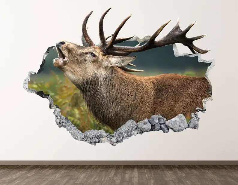 

Forest Deer Wall Decal - Animal 3D Smashed Wall Art Sticker Kids Decor Vinyl Home Poster Custom Gift KD943