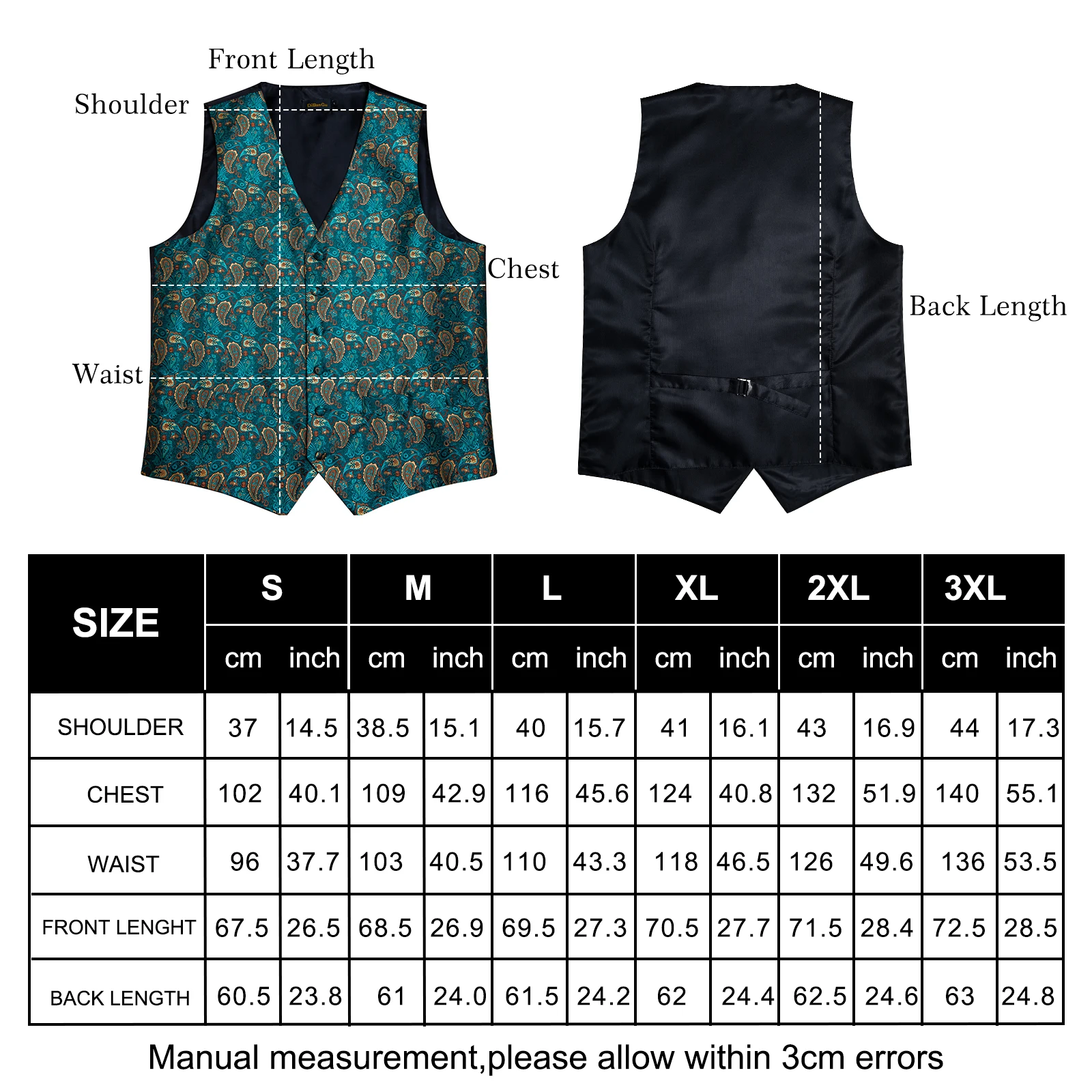 New Teal Green Paisley 100% Silk Formal Dress Vest Men's Suit Vest Waistcoat Tie Brooch Pocket Square Set for Tuxedo DiBanGu images - 6