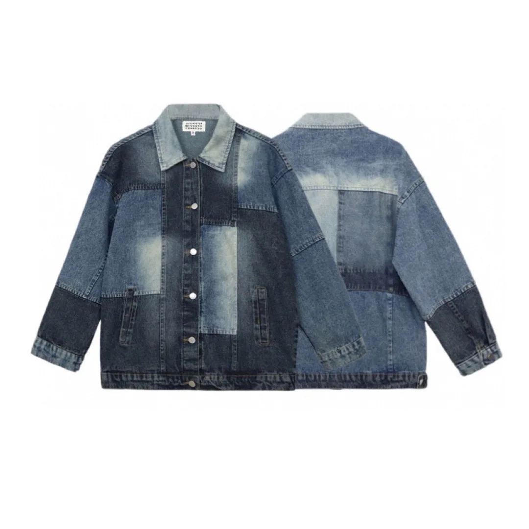 

margiela new loose denim jacket mm6 heavy duty washed old craft lapel splicing vintage oversized denim jacket tops unisex