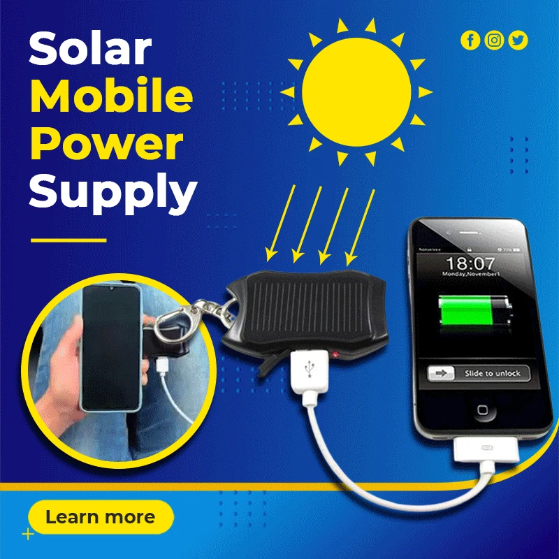 

Solar Mobile Power Supply Mini Keychain 1200 mAh outdoor emergency wireless mobile charging treasure With LED Lights