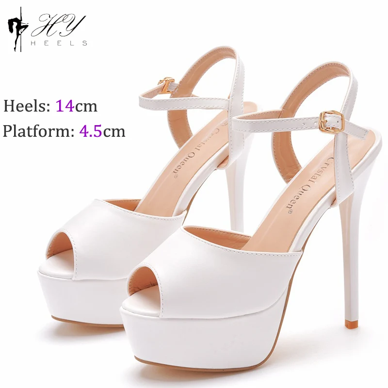 

Популярные белые свадебные туфли, привлекательные туфли на платформе и высоком каблуке для женщин, красивые сандалии с закрытым носком
