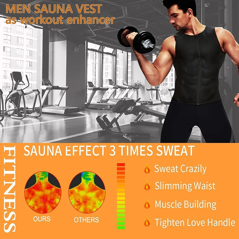 Sauna Sweat Vest Workout Tank Top Waist Trainer for Men Compression Workout Enhancing Vest With Zipper Suit Gym Clothing
