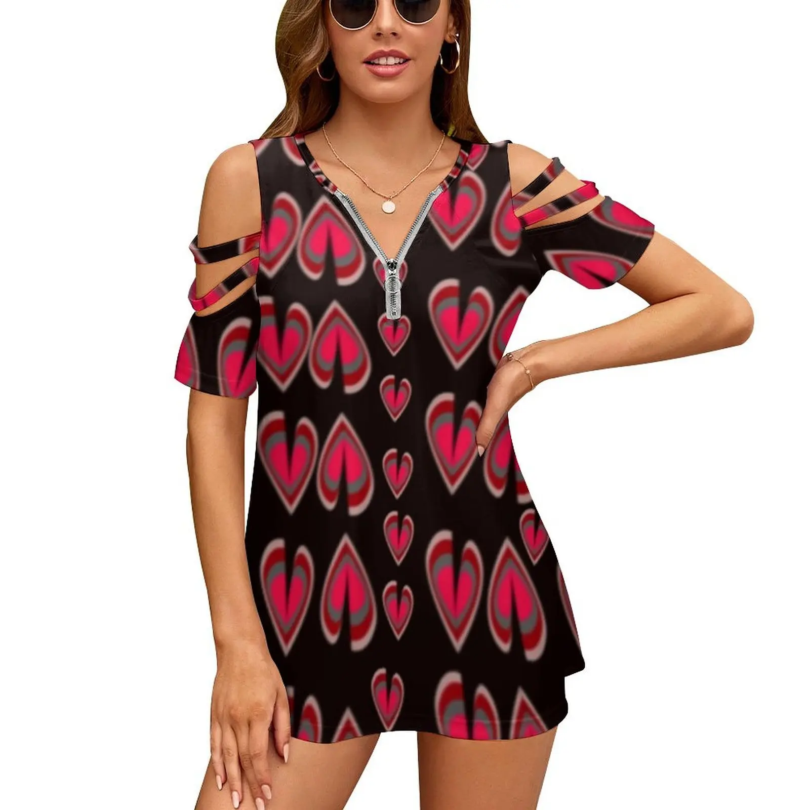 

Kingdom Hearts Print T Shirt Heart Complex Cool T-Shirts Short-Sleeve V Neck Basic Printed Tops Summer Clothing Large Size