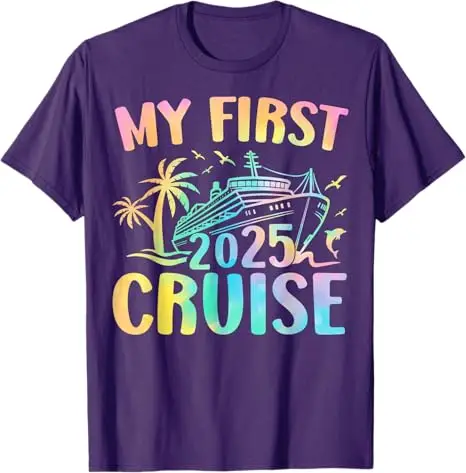 My First Cruise 2025 Cruising Ship Vacation Travel Trip T-Shirt Short Sleeve Blouses Novelty Gifts Boat Graphic Saying Tee