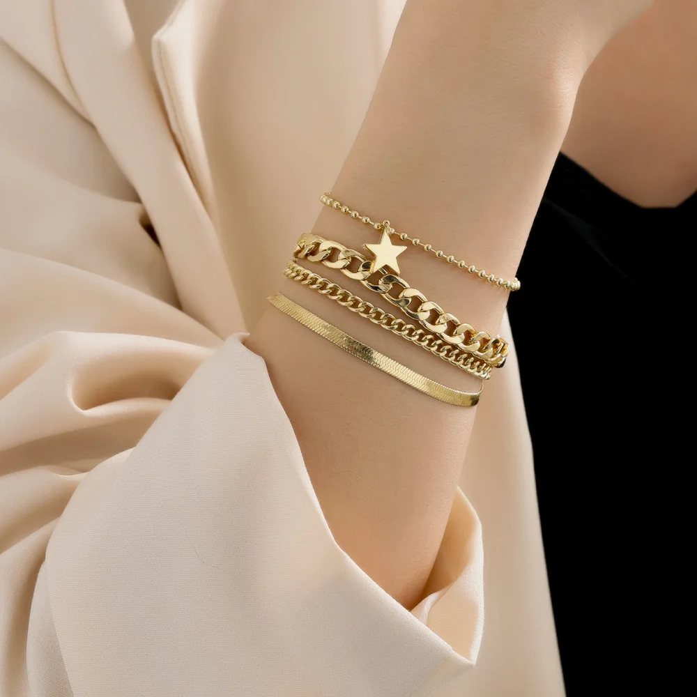 

4Pcs/Set Vintage Luxury Bracelets Elegant Women Hand Jewelry Charm Pearl Link Snake Chains Bracelets Set 2022 New