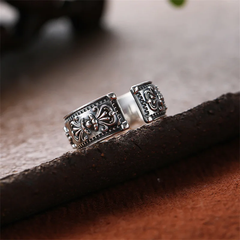 Мужское регулируемое кольцо из серебра S999 в стиле ретро
