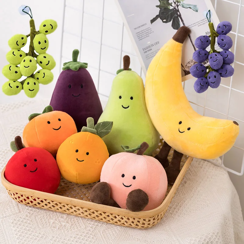 

Cute Face Vegetable Eggplant Plushie Doll Stuffed Soft Fruit Pear Peach Tangerinr Banana Baby Appease Toy for Kids Birthday Gift