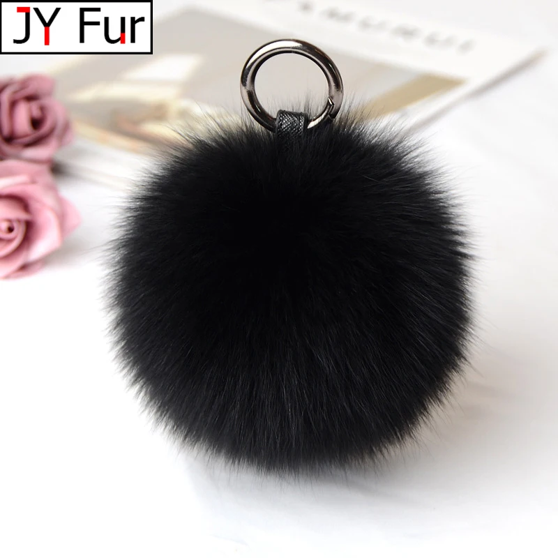 

Luxury 13cm Fluffy Real Fox Fur Ball Pom Poms Fur Pompom High Quality Keychain Car Key Chain Metal Ring Pendant For Women