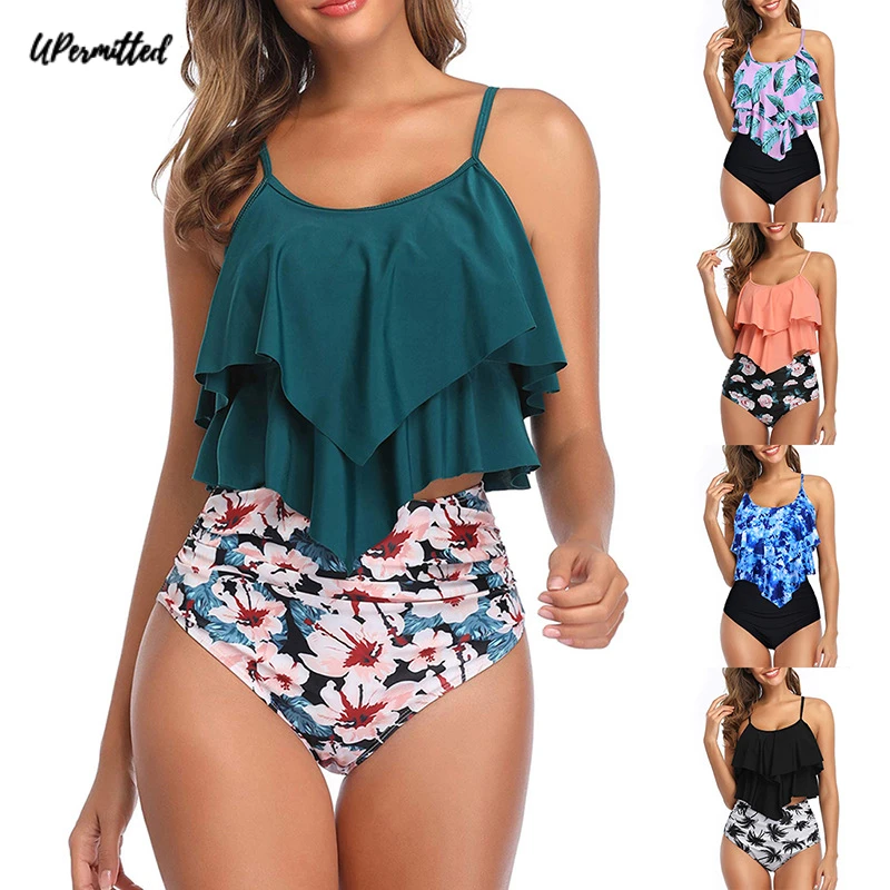 

2022 Summer Bikinis Women High Waist Ruffle Sexy Woman Swimsuit Wading Bathing Hot Spring Beach Wear