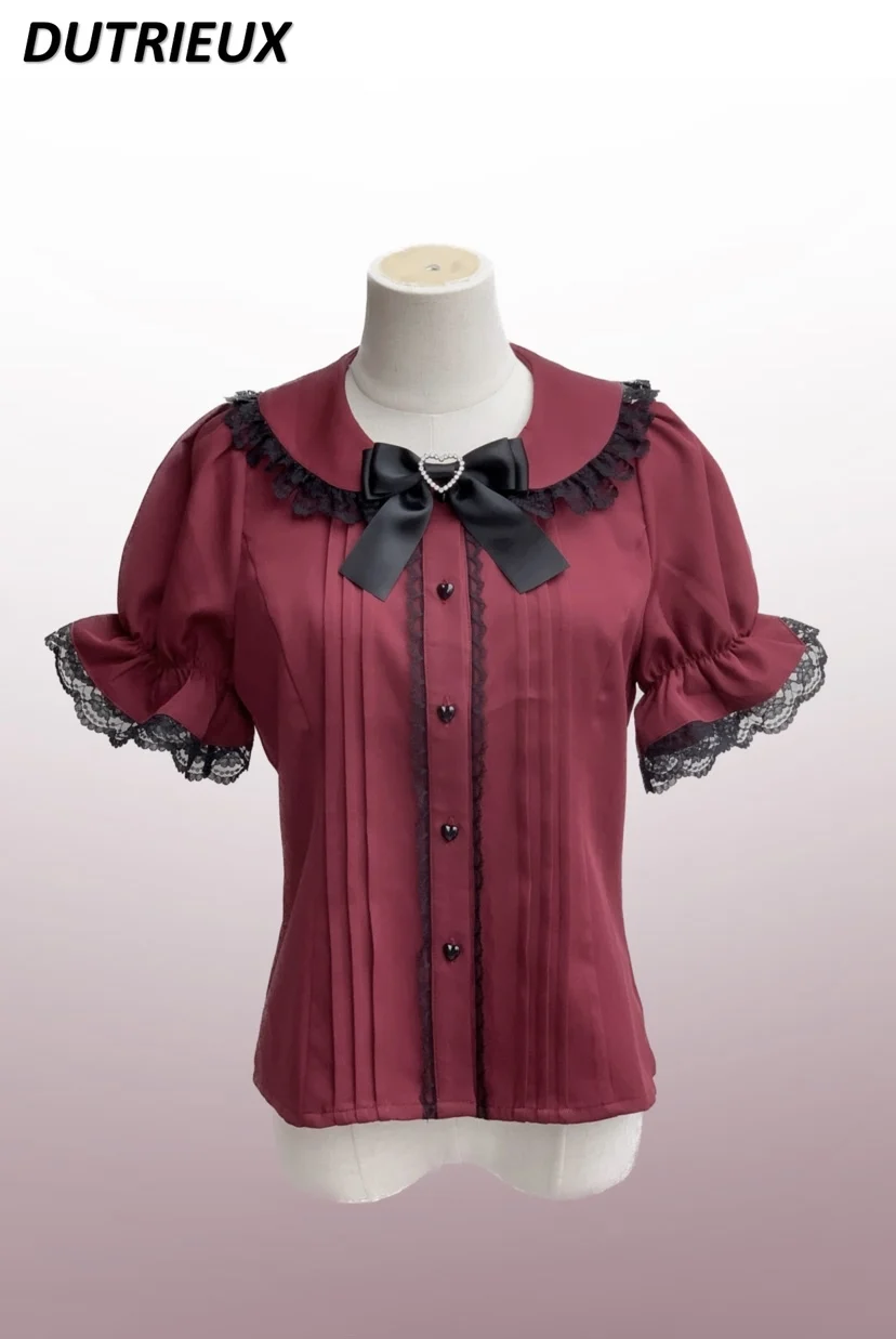 Кружевная рубашка с коротким рукавом и воротником-лодочкой