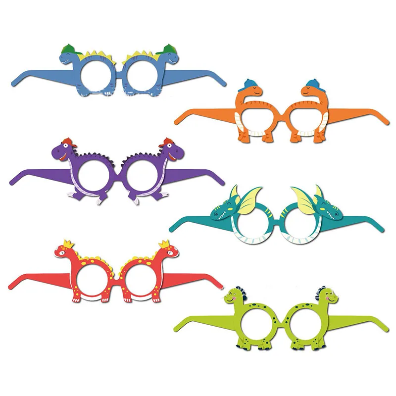 

6pcs One Year 1st Birthday Party Spectacle Mask Paper Glasses Jungle Safari Dinosaur Theme Happy Birthday Party Decor Kid Boy