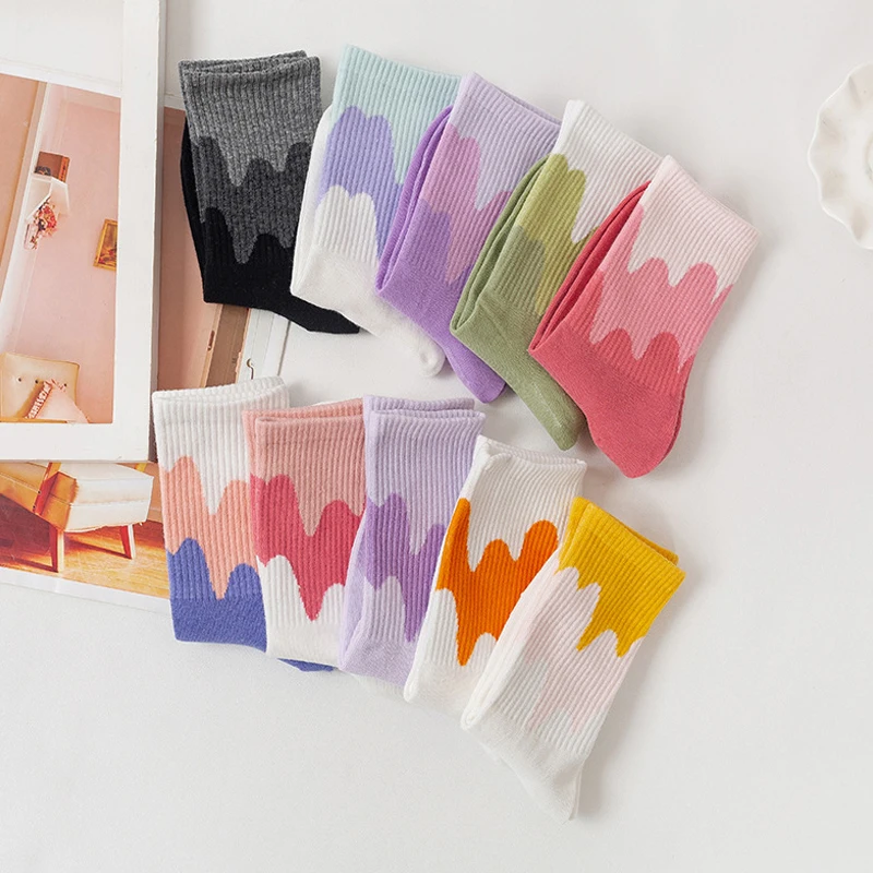 New Fashion Women Cotton Socks Girls Street Sports Warm Middle Tube Socks Happy Female Spring Autumn Hip Hop Crew Sock