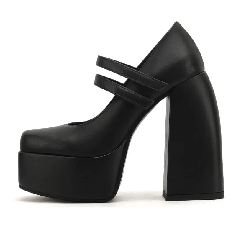 

2022 New Fashion Spring Women Pumps Sexy High Heel Thick Platform Square Toe Evening Party Dress Party Mary Janes Shoe 6-CHC-23