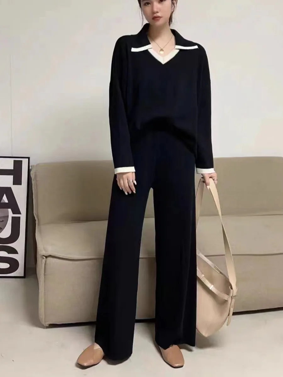 Женский осенне-зимний пуловер с V-образным вырезом и длинными рукавами